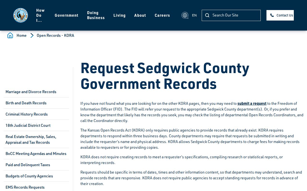 Sedgwick County release records KORA submission instructions